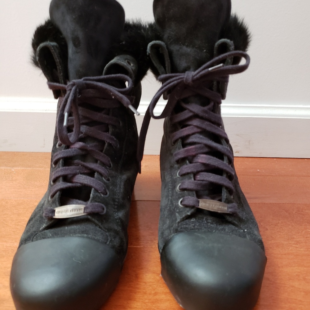 Giorgio Armani rabbit furlined high top sneakers